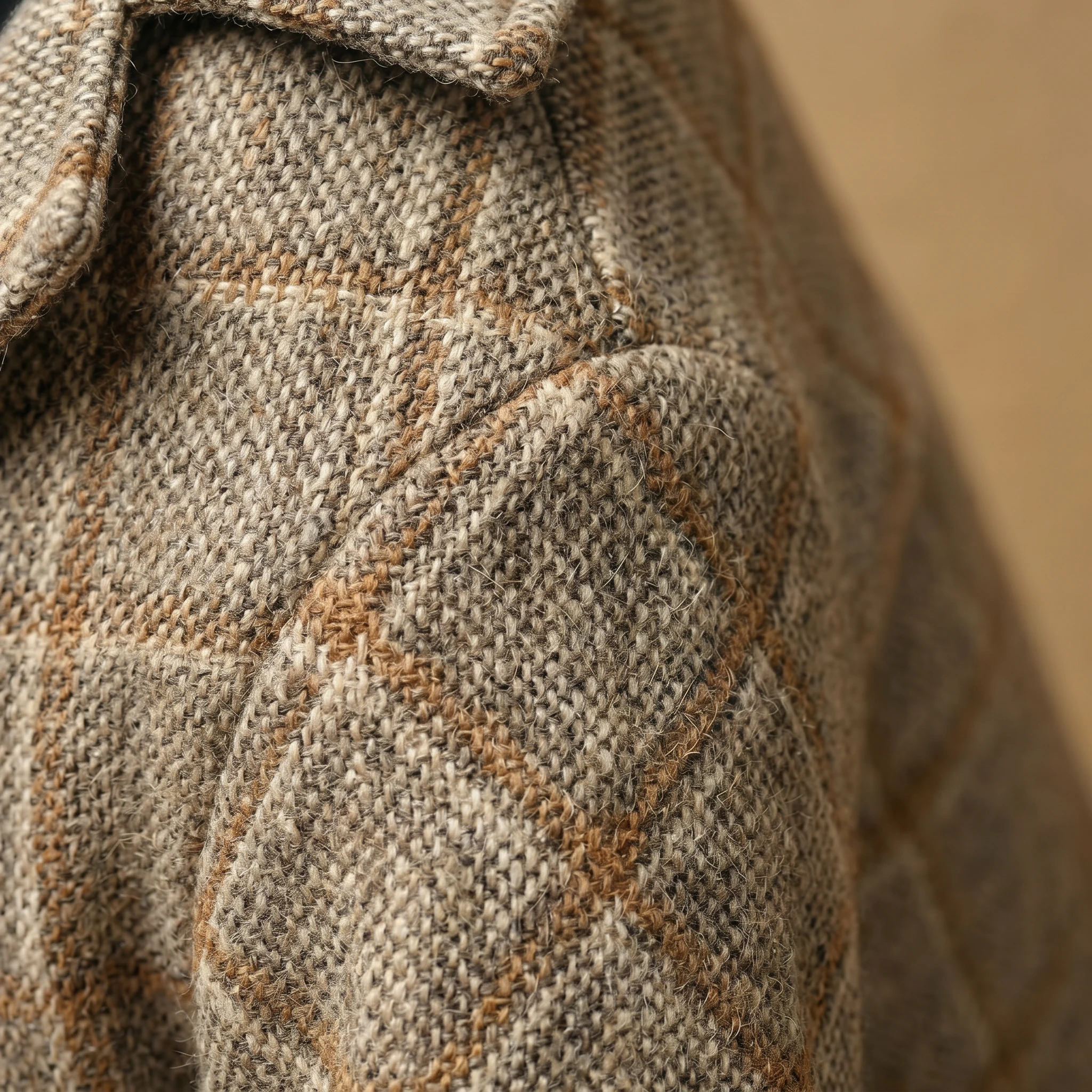 Wool-blend blazer for deep-chested dogs, featuring a textured herringbone weave in earthy neutrals, styled with minimalist elegance for refined large-breed apparel.