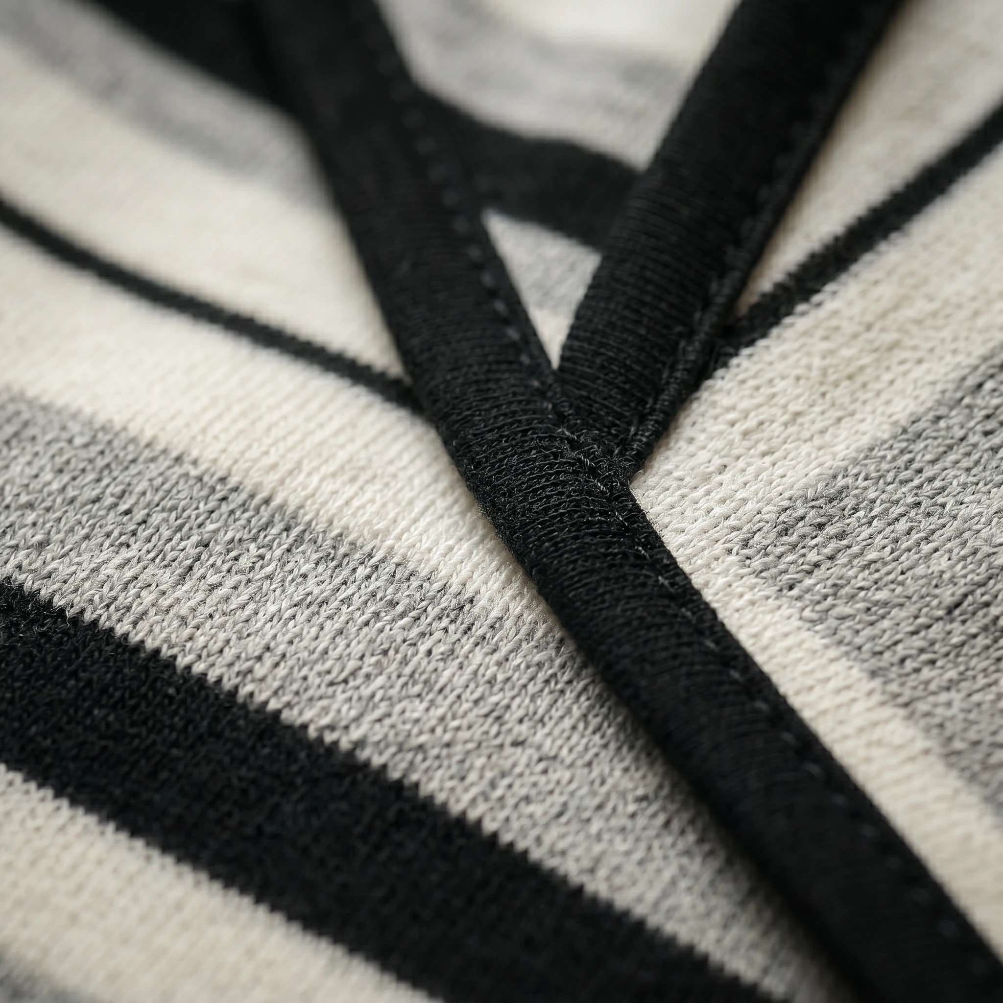 Black and cream striped knit fabric detail of NookPaws™ Doberman Shirt, showcasing soft texture and precise stitching for deep-chested large breeds. Minimalist, functional design.