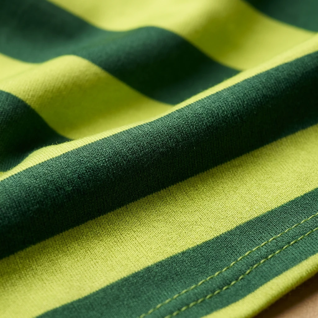Green and lime striped deep-chested dog layer in soft breathable fabric, designed for Dobermans — minimalist, functional, and calm.