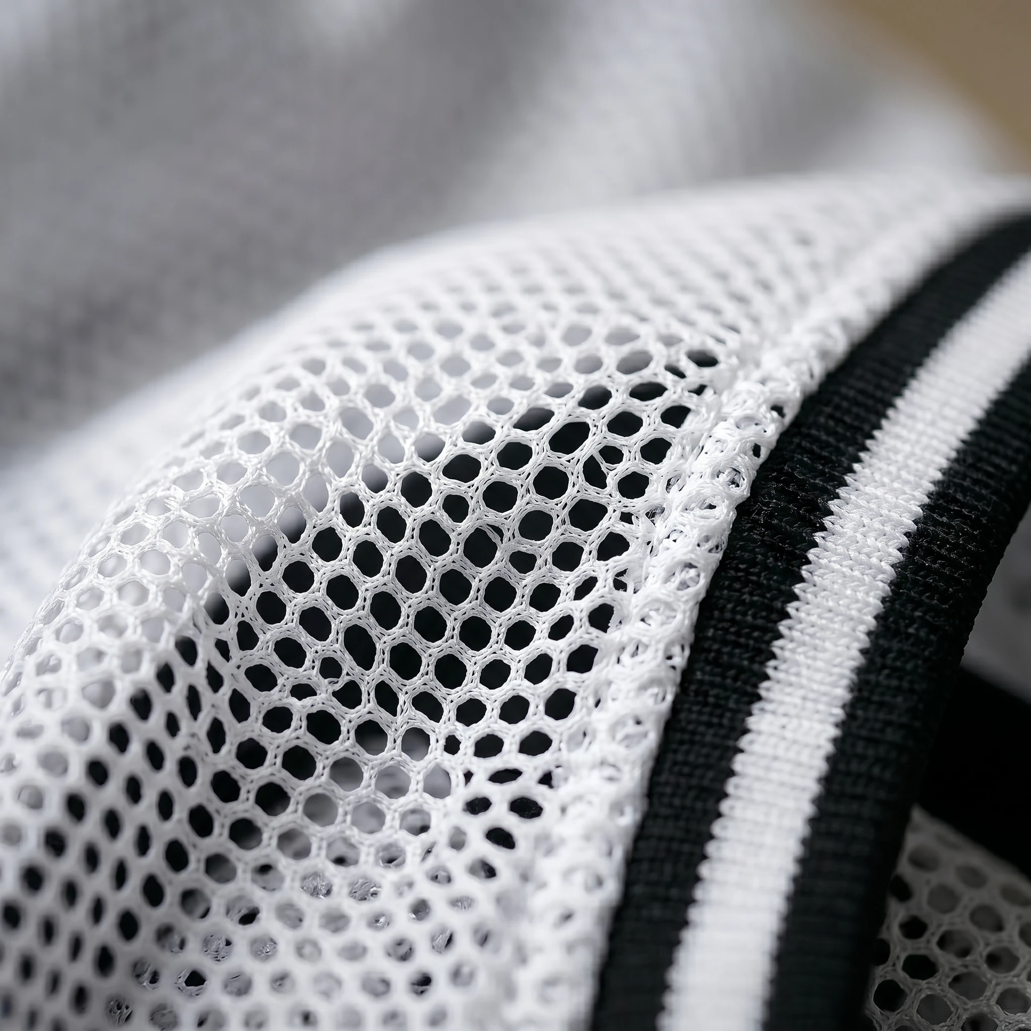 Close-up of NookPaws Deep Chest Sherpa Sweater’s breathable mesh lining with black-and-white ribbed trim, highlighting functional design for large-breed comfort.